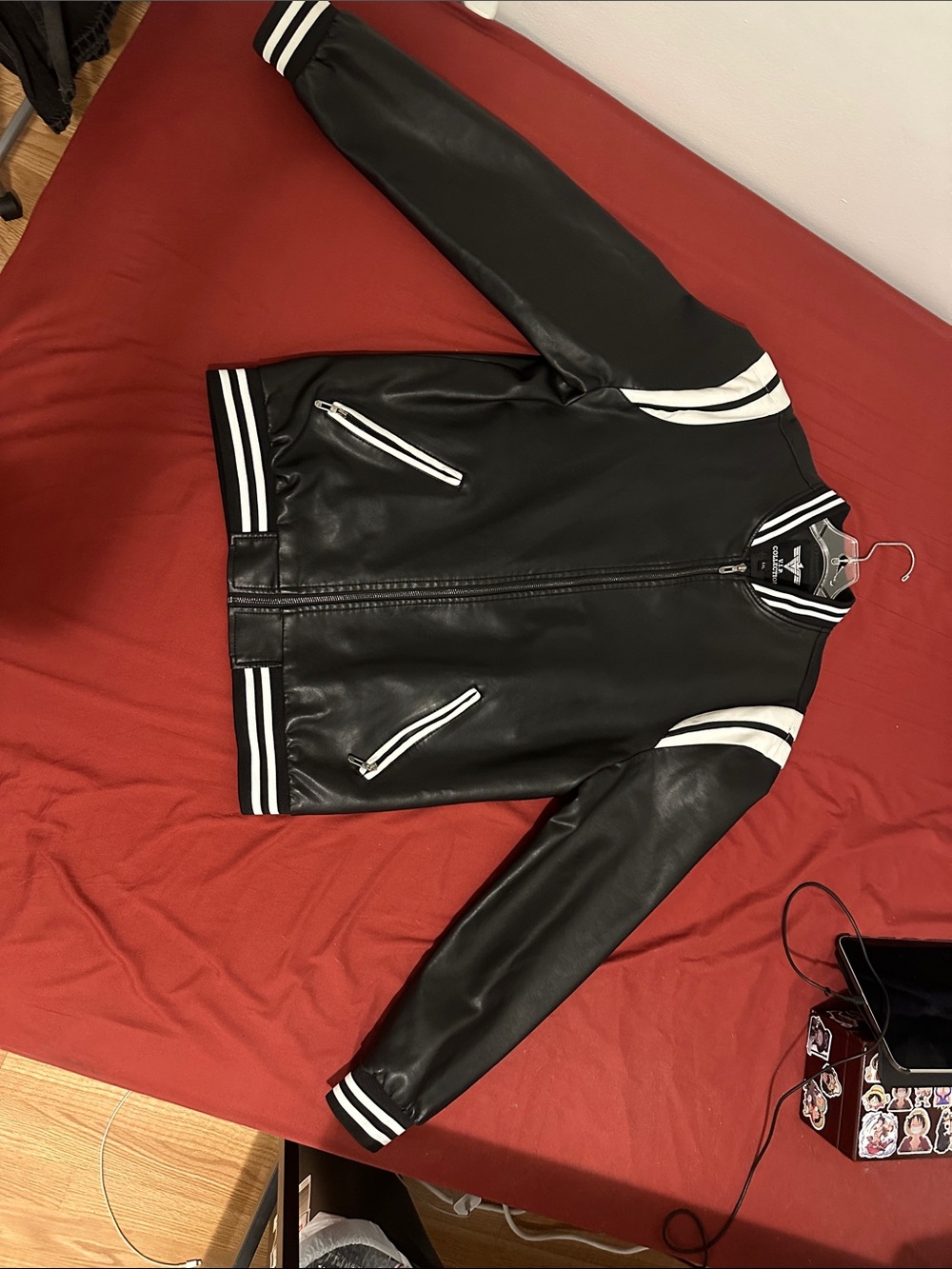 VIP Collection Leather Jacket - Black & White - Size XXL ( No Used & No Washed )